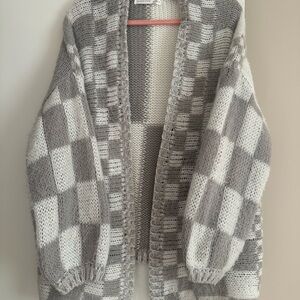 Altar'd State Cream and Gray Plaid Cardigan